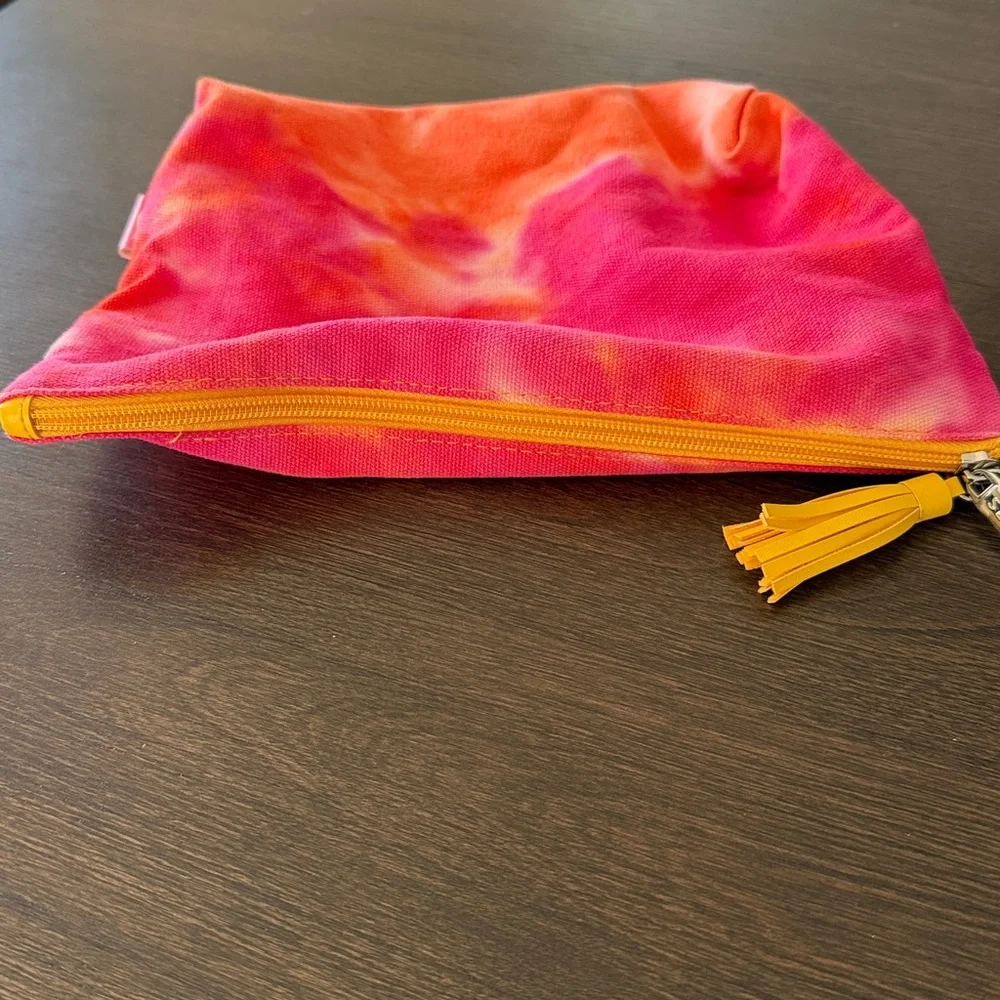 Sephora Pink Tie Dye Makeup Bag Pencil Bag Orange Yellow Tassle